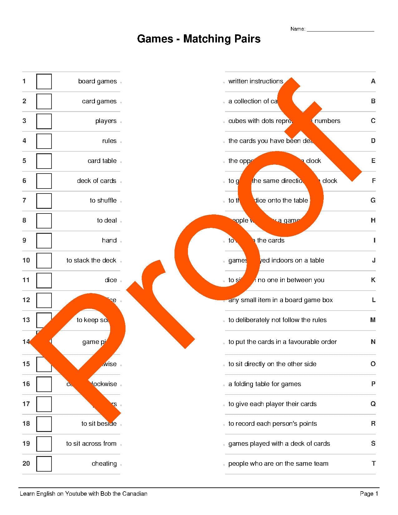 Pacote de estudo para aula de inglês sobre jogos